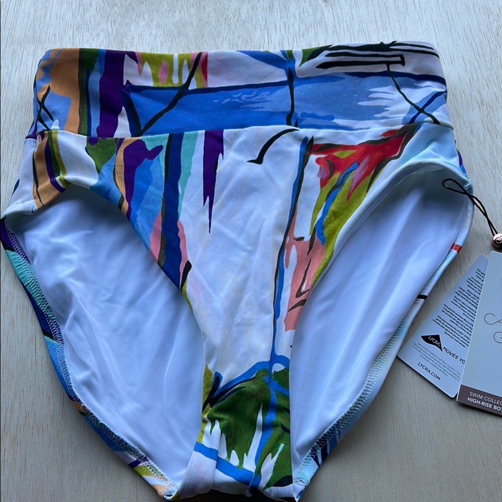 CALIA Women Abstract Print High Rise Swim Bottom Multi Color XS WSA14402PRT NWT